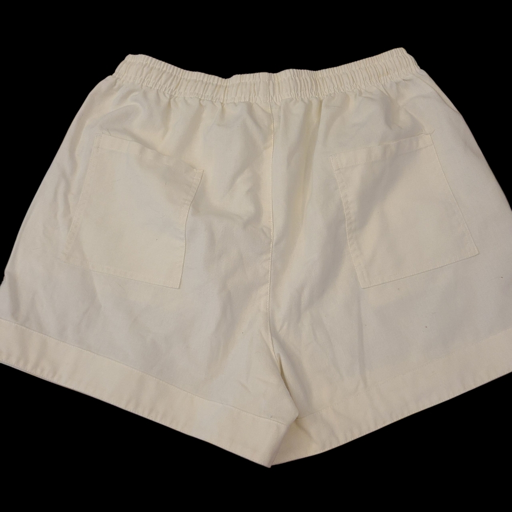 Women's Shorts Classic White Drawstring Cotton Linen Blend Size Large - Picture 2 of 9